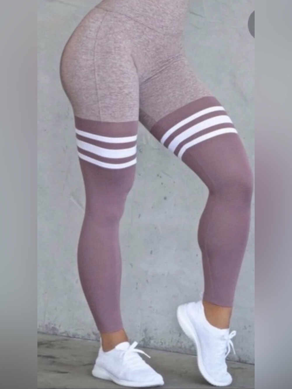 Bombshell Sportswear High Waist Thigh High Leggings Mauve White Stripe SOLD OUT